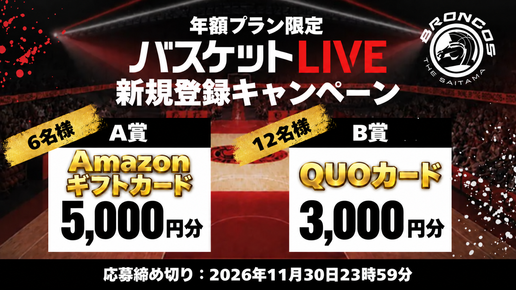 【さいたまブロンコス】バスケットLIVE新規登録キャンペーン開催！